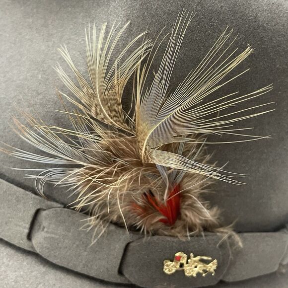 Dobbs Golden Coach Genuine Fur Felt Hat Charcoal Gray Size 7 1/8 Feathers & Pin - Picture 15 of 16
